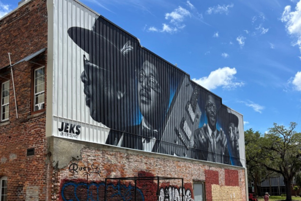 A colorful mural along Gainesville's Streatery pedestrian district