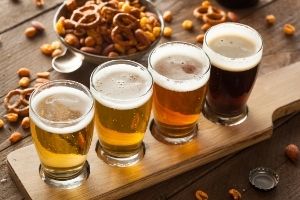 Flight of beer and pretzels